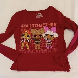 L.O.L.  Surprise! Girl's Size Medium Red Kids Long Sleeve Shirt. Athleisure